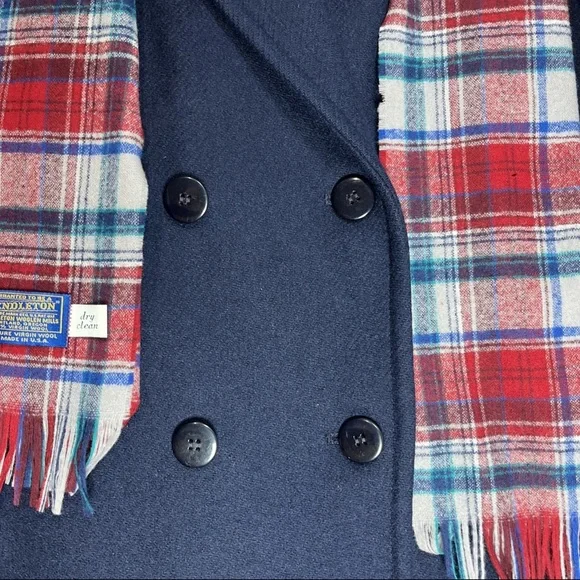 Pendelton Womens Virgin Wool Long Sleeve Peacoat Coat Navy Blue With Shawl 8